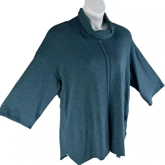 J Jill PURE JILL Womens M RELAXED Fit 3/4 Sleeve Blue PONCHO Tunic Cowl Neck - Picture 4 of 16
